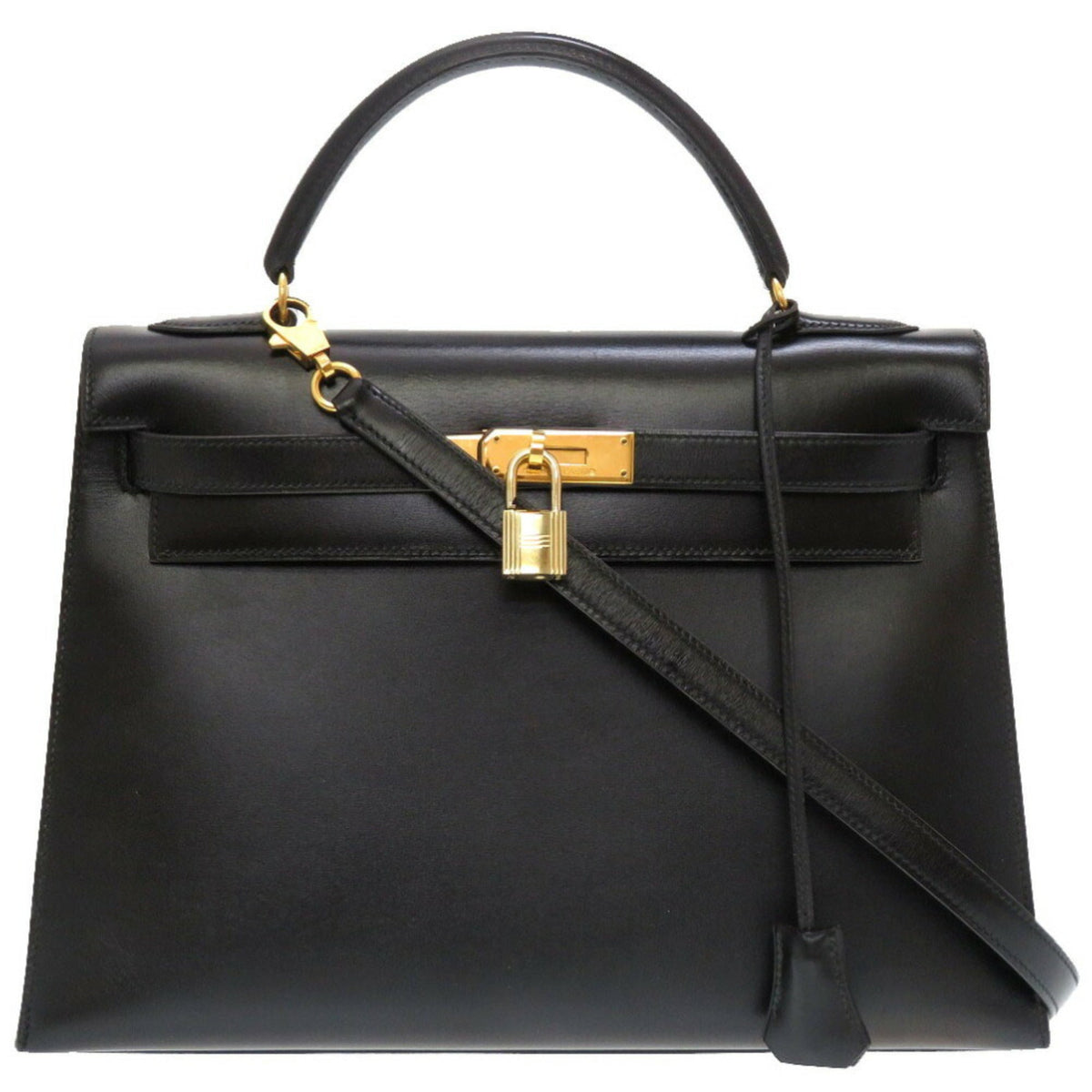 Pre-owned Hermes Kelly 32 handbag in black box calf leather