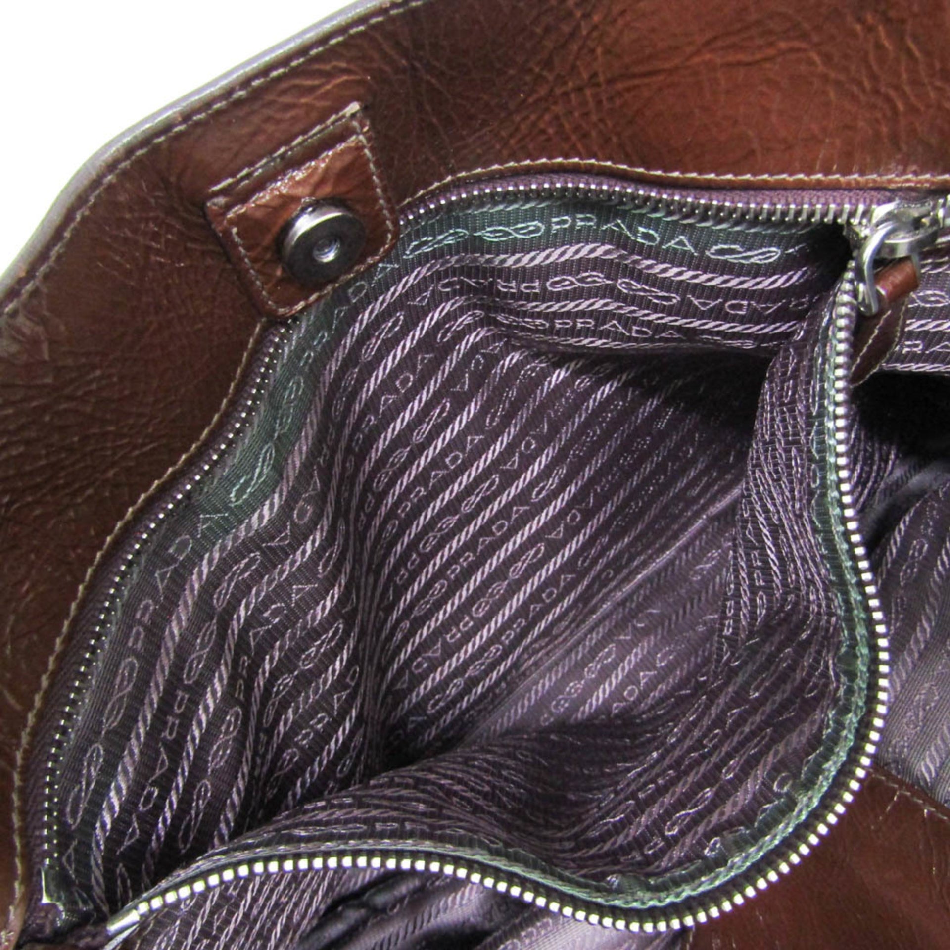 Prada Metal Parts Around Zip Bag Women's Leather 15