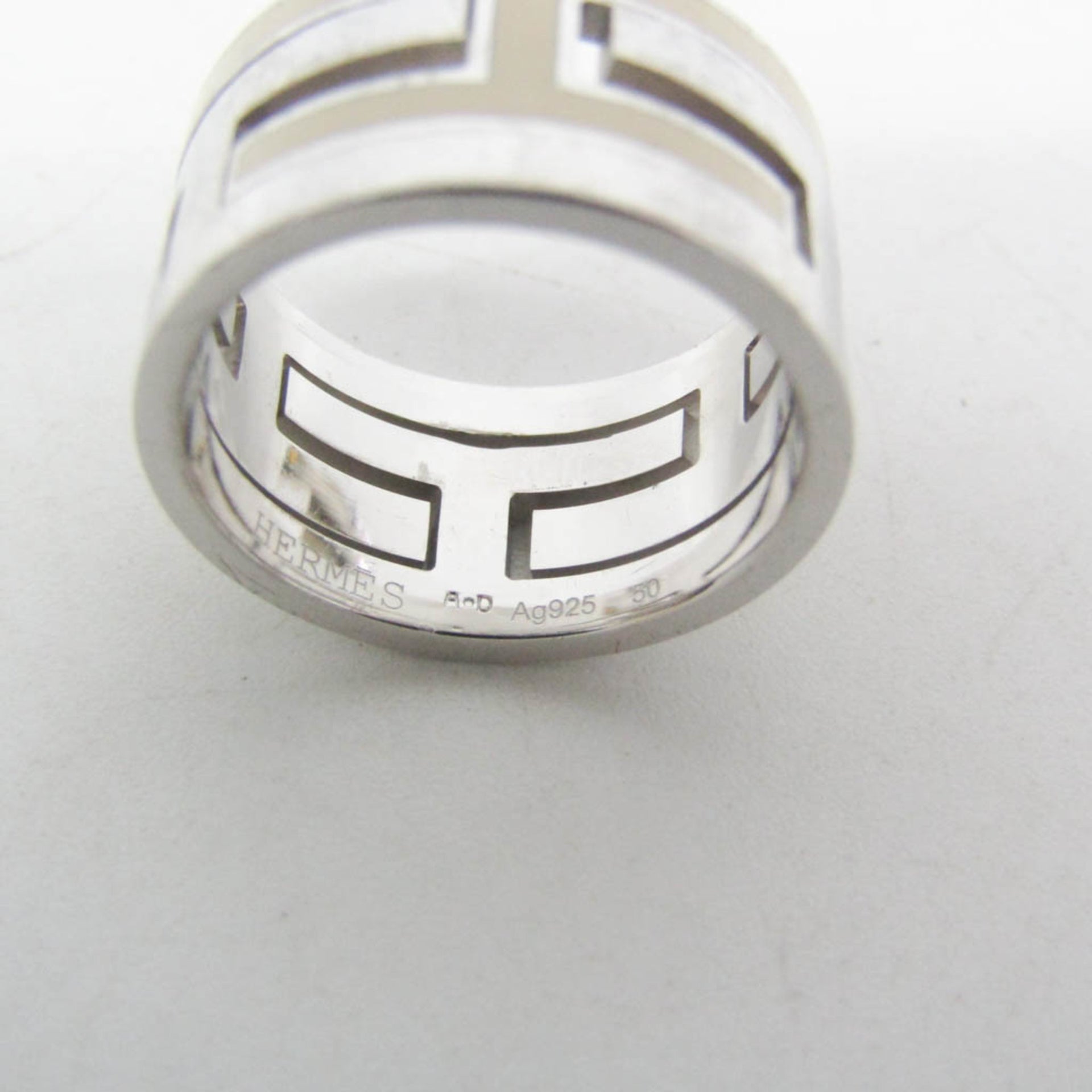 Hermes Move H Silver Fashion Band Ring Silver 6