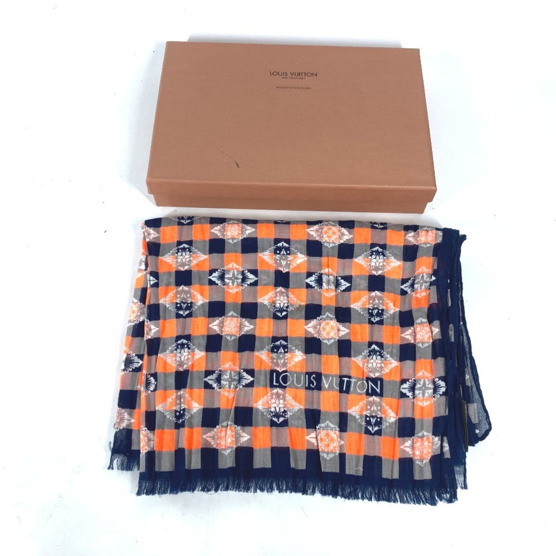 LOUIS VUITTON Schal aus Baumwolle, Herrenschal, Orange 4